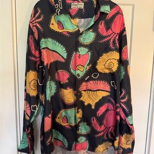 Kenny Flowers Silk Shirt & Swim Trunks Matching Set Men’s L Shirt S Shorts